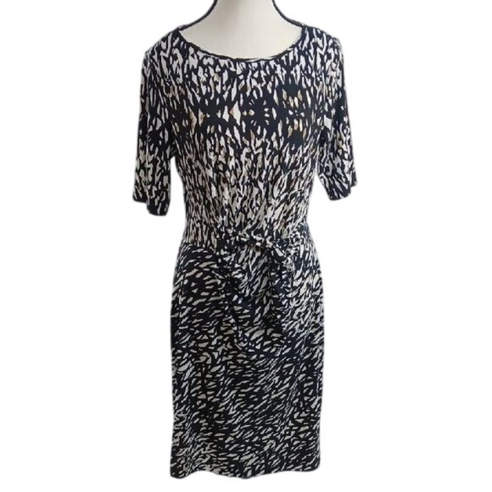 Talbots Black and Cream Abstract-Print Midi Dress